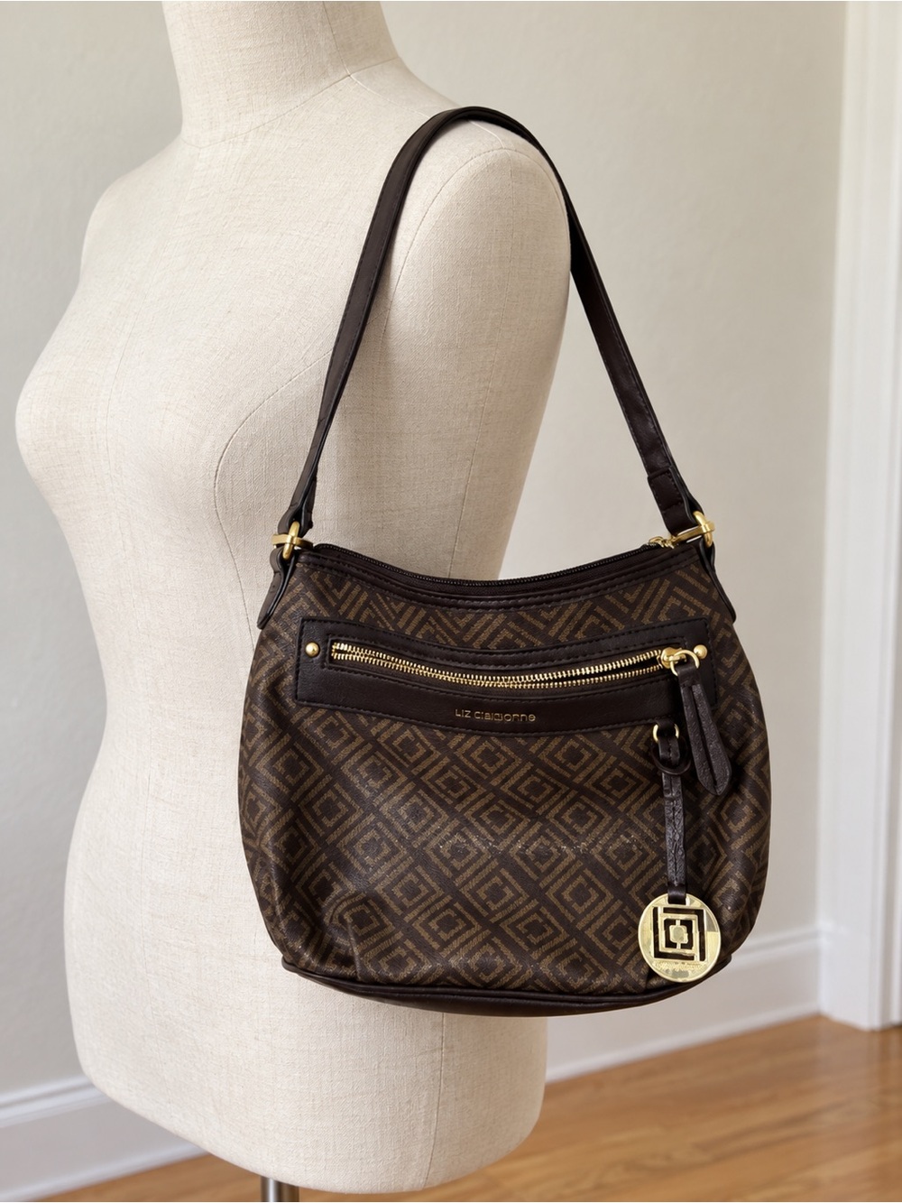 Liz Claiborne Dark Brown Geometric Shoulder Bag